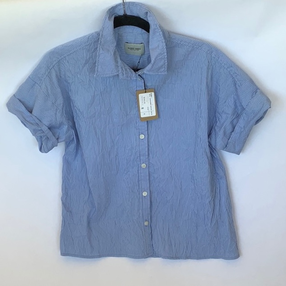 Rachel Comey blue crinkle striped top